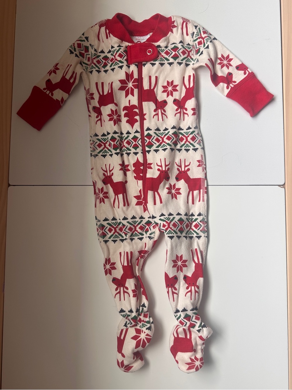 Hanna Andersson Organic Cotton Holiday Zippered Reindeer Footie Zippy 0-3m 50cm